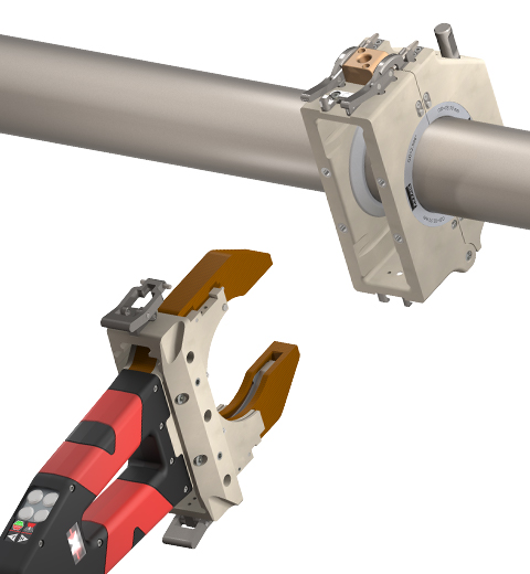 Global process: cassettes for welding in tight spaces as an option. Easily position the cassette on the parts to be welded before attaching the central body of the welding gun.